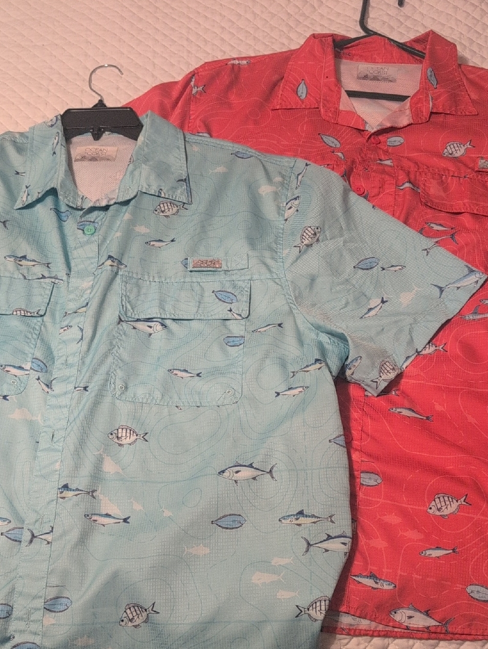 Ocean+Coast Short-Sleeve Fishing Print Shirt - Light Blue & Orange